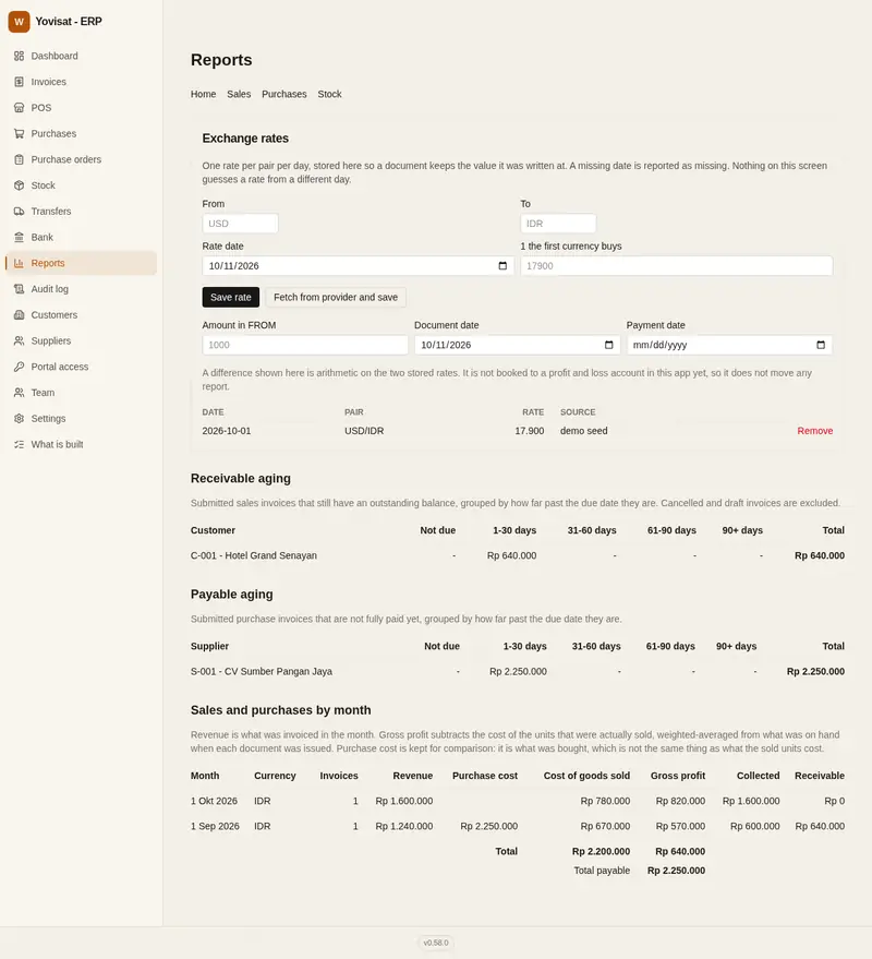 Yovisat ERP screenshot